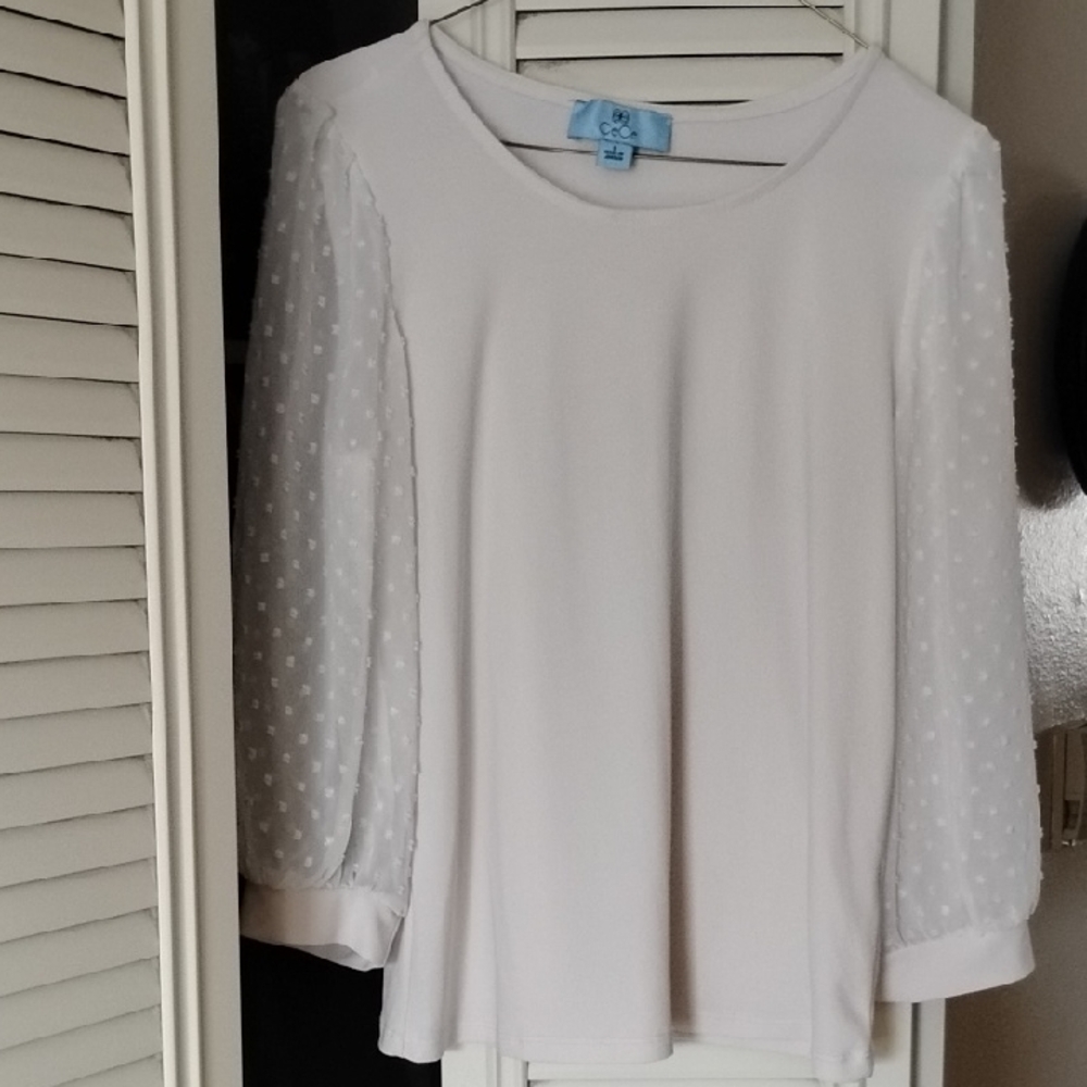 New York & Company White Swiss Dot Sleeve Tunic Top